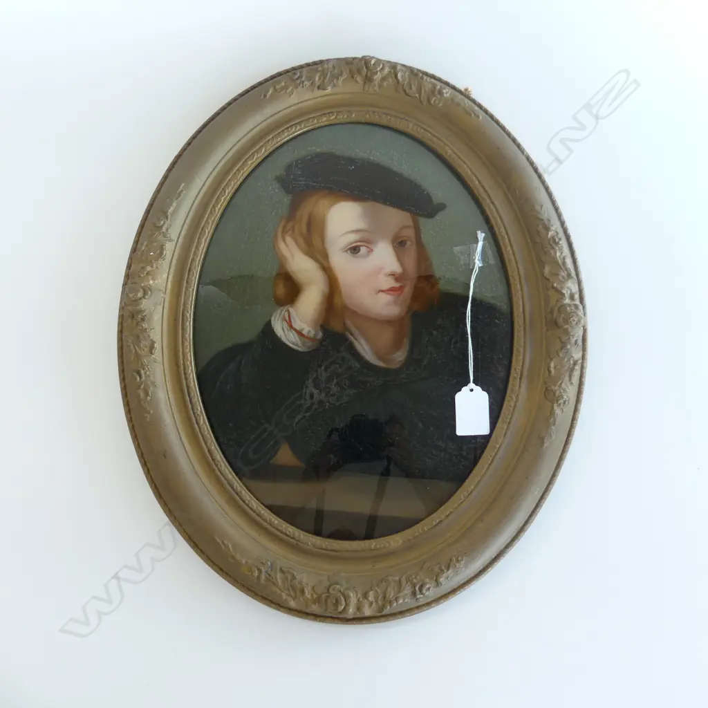 OVAL PORTRAIT OF RENAISSANCE BOY, OIL ON GLASS? 310mm x 240mm Image 1++