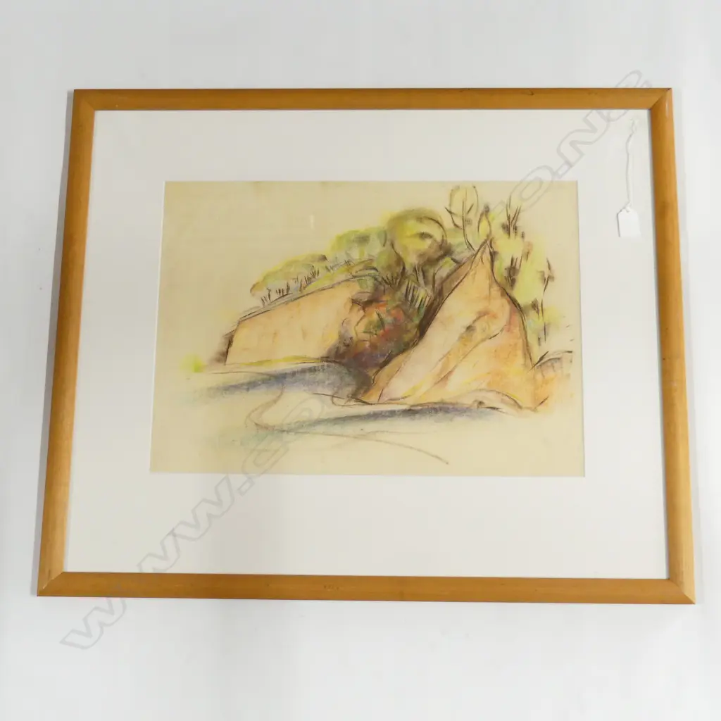 JOHN WEEKS - COASTAL LANDSCAPE CRAYON SKETCH  355 X 500MM Image 1++