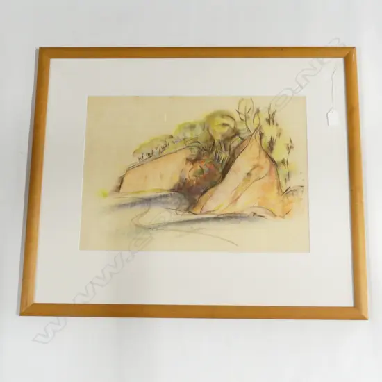 JOHN WEEKS - COASTAL LANDSCAPE CRAYON SKETCH  355 X 500MM