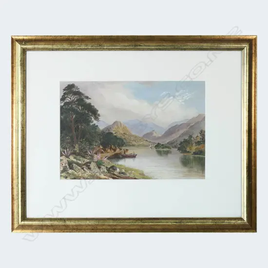 OIL ON BOARD 19TH C BRITISH SCHOOL LAKE SCENE 415 BY 270MM