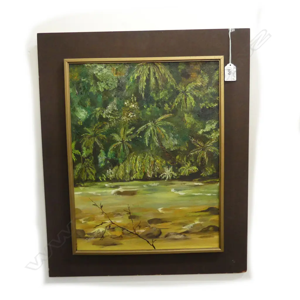 G M GILES ACRYLIC PAINTING RIVER & BUSH 400 X 310mm INITIALLED Image 1++