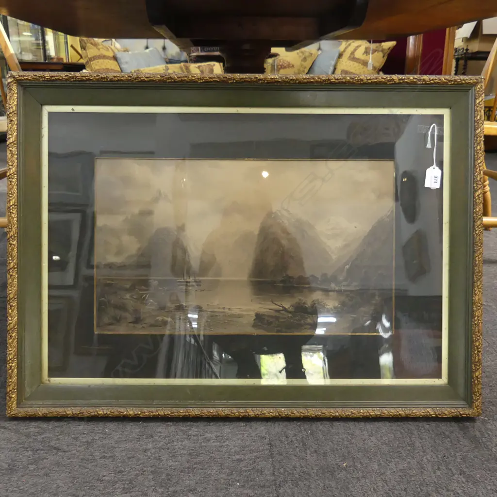 JAMES PEELE OIL 'MILFORD SOUND' MITRE PEAK SIGNED & DATED 1894 285 X 495mm Image 1++