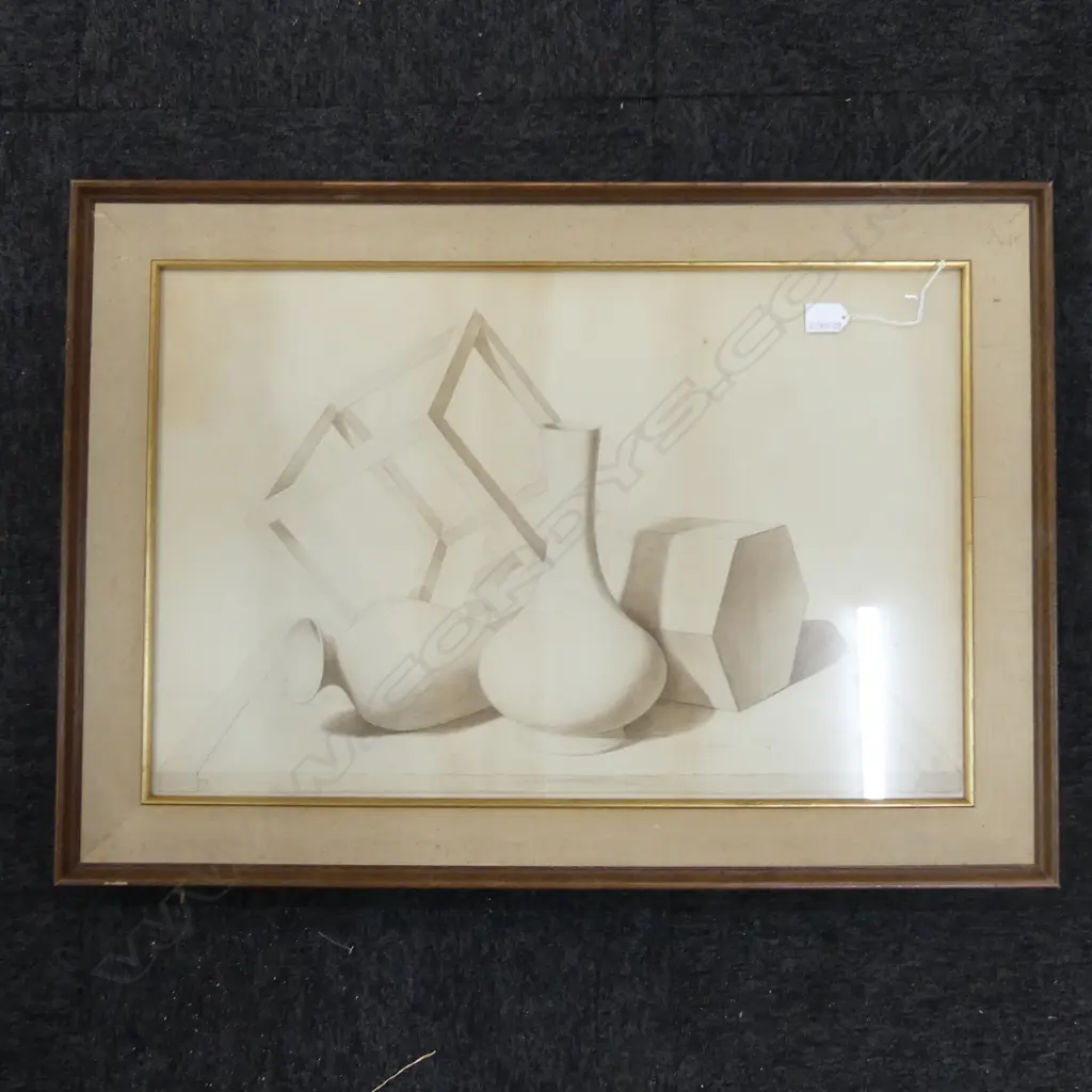 ARTIST UNKOWN  'LIGHT & GLOOM' CHARCOAL & INK STILL LIFE DRAWING STUDY, 1959 445x685mm Image 1++