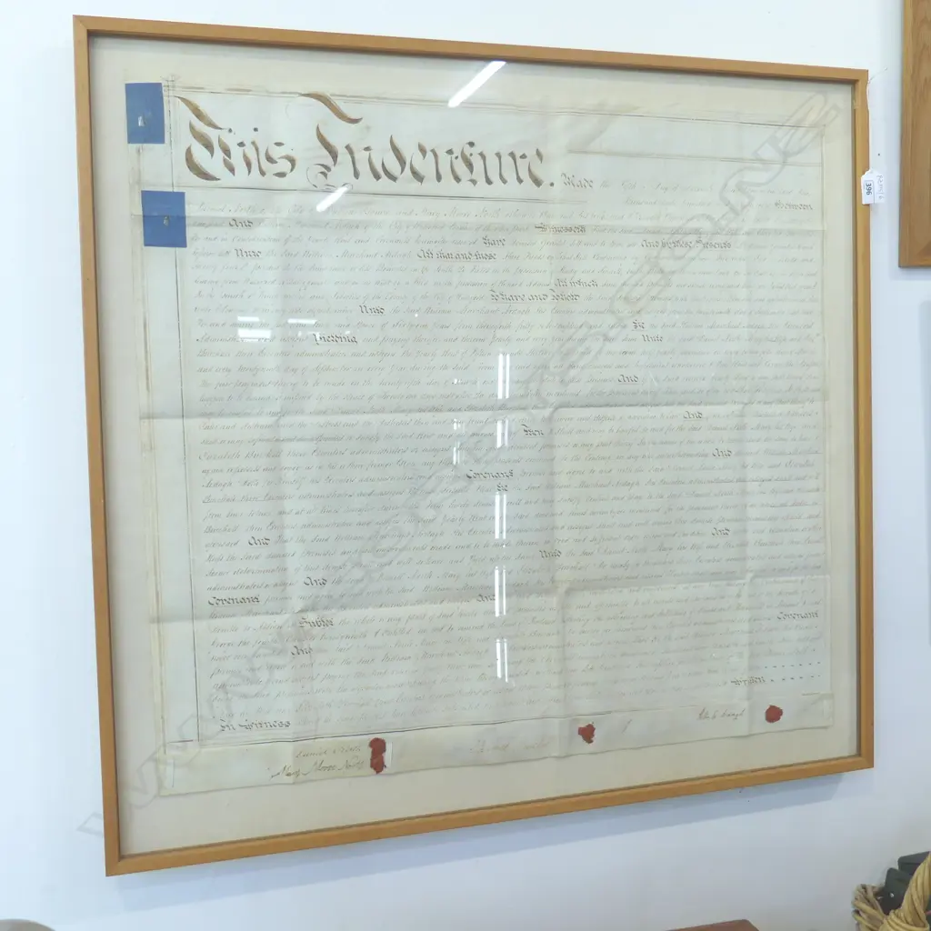 LG FRAMED EARLY 19thC IRISH INDENTURE 730x780mm Image 1++