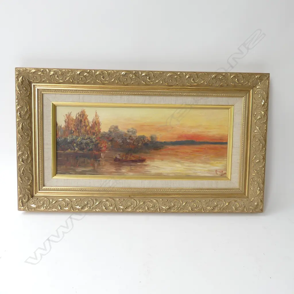 ATTRIB G.P. NERLI OIL 'WAIKATO RIVER' OIL ON BOARD 180 X 455mm Image 1++