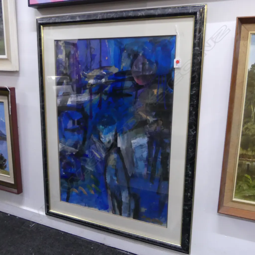 PENNY OTTO, 'ABSTRACT IN BLUES & BLACKS', OIL ON CANVAS, H.790 x 550mm Image 1++