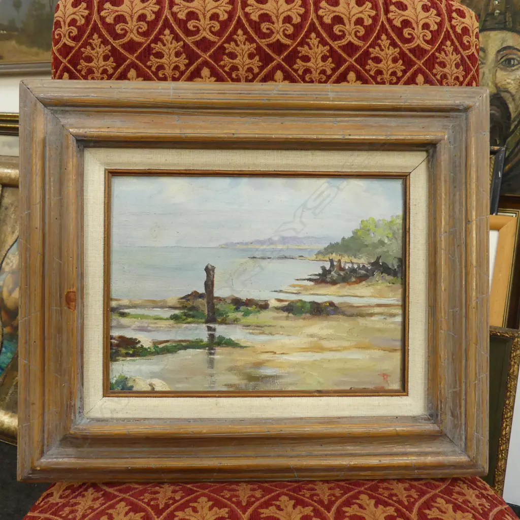 SIGNED LATE 20thC COASTAL LANDSCAPE, OIL ON BOARD 215x290mm Image 1++