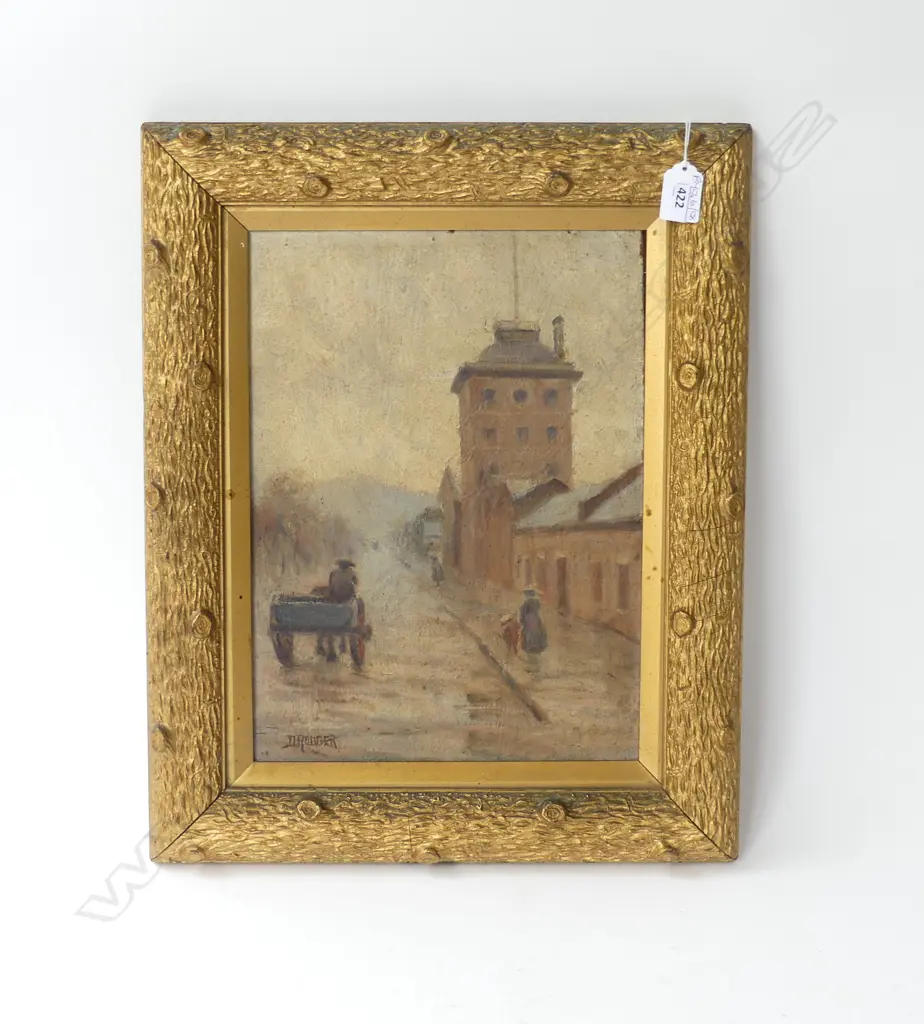 D. RODGER, URBAN SCENE, OIL ON BOARD 345x255mm FAUX BOIS GILT FRAME  Image 1++