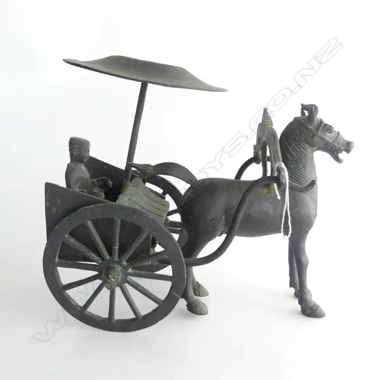CHINESE BRONZE HORSE & CHARRIOT H250MM L270MM