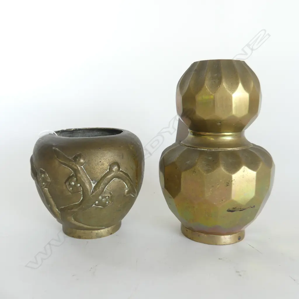 2 OLD CHINESE BRASS VASES. Marks to base. H's.155 & 90mm Image 1++