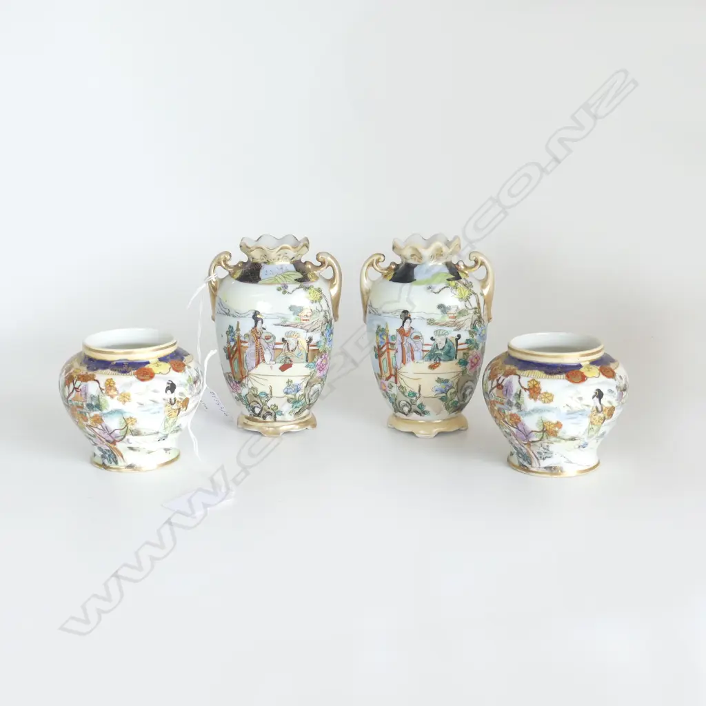 2 PRS NORITAKE VASES GEISHA & LAKE SCENE  H120MM &75MM Image 1++