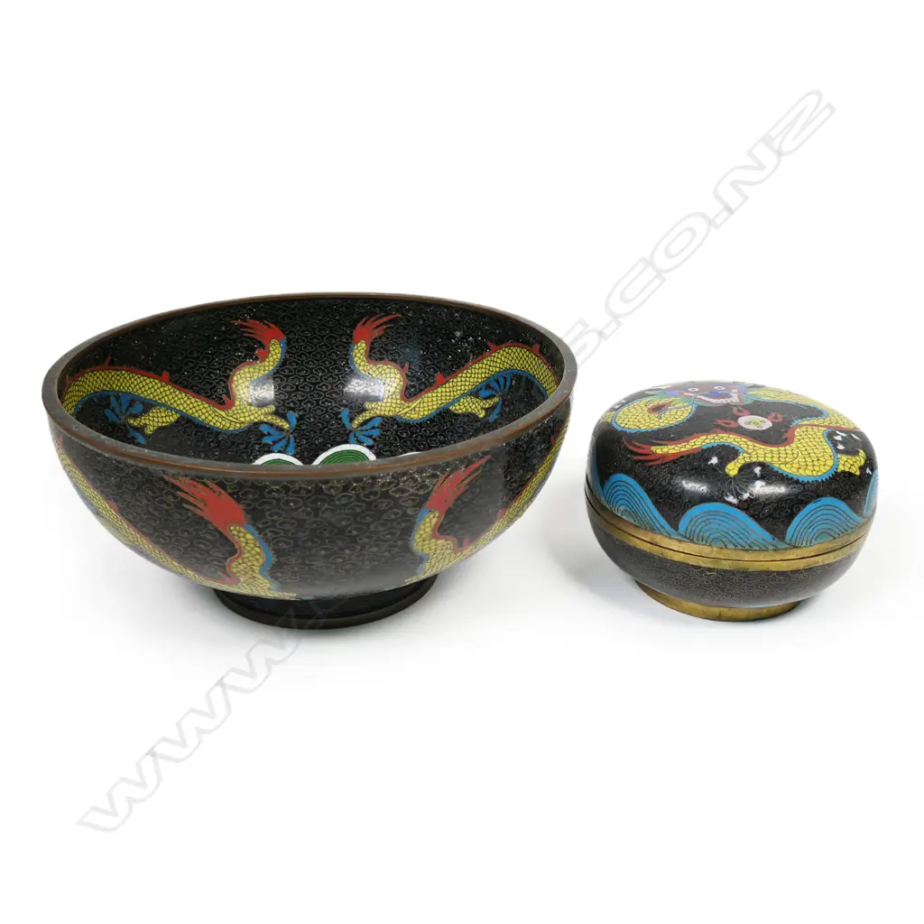 Two c1900-1920 Chinese yellow dragon cloisonné pieces, Image 1++