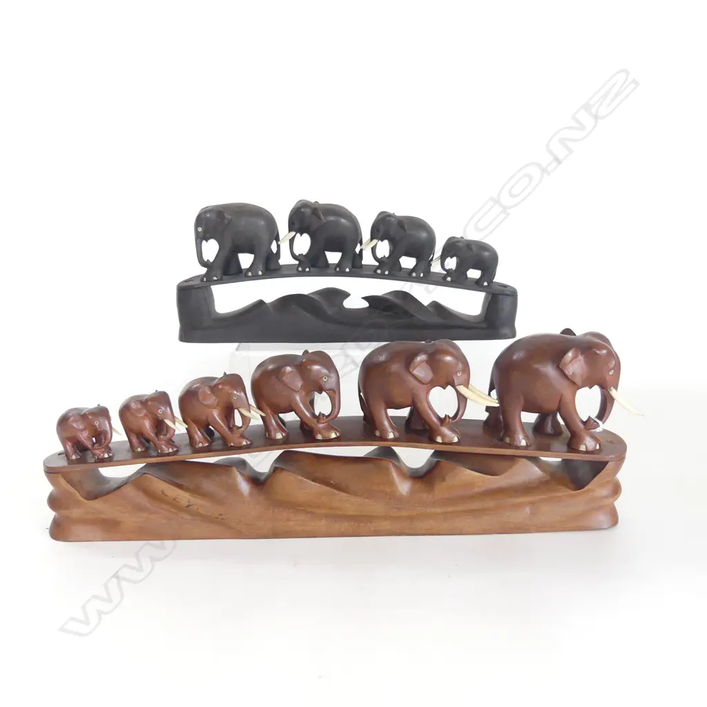 2 CARVED WOODEN ELEPHANT BRIDGES L.455 / 305mm Image 1++