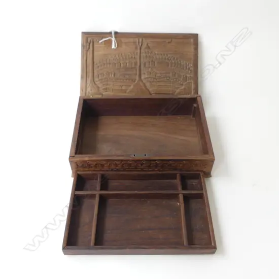 ORIENTAL LIDDED BOX CARVED WOODEN 205x310mm