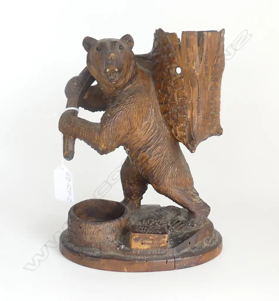 c1900/early 20thC BLACK FORREST CARVED BEAR HOLDER H.205mm possibly for a tinder box and ? liquor decanter Image 1++