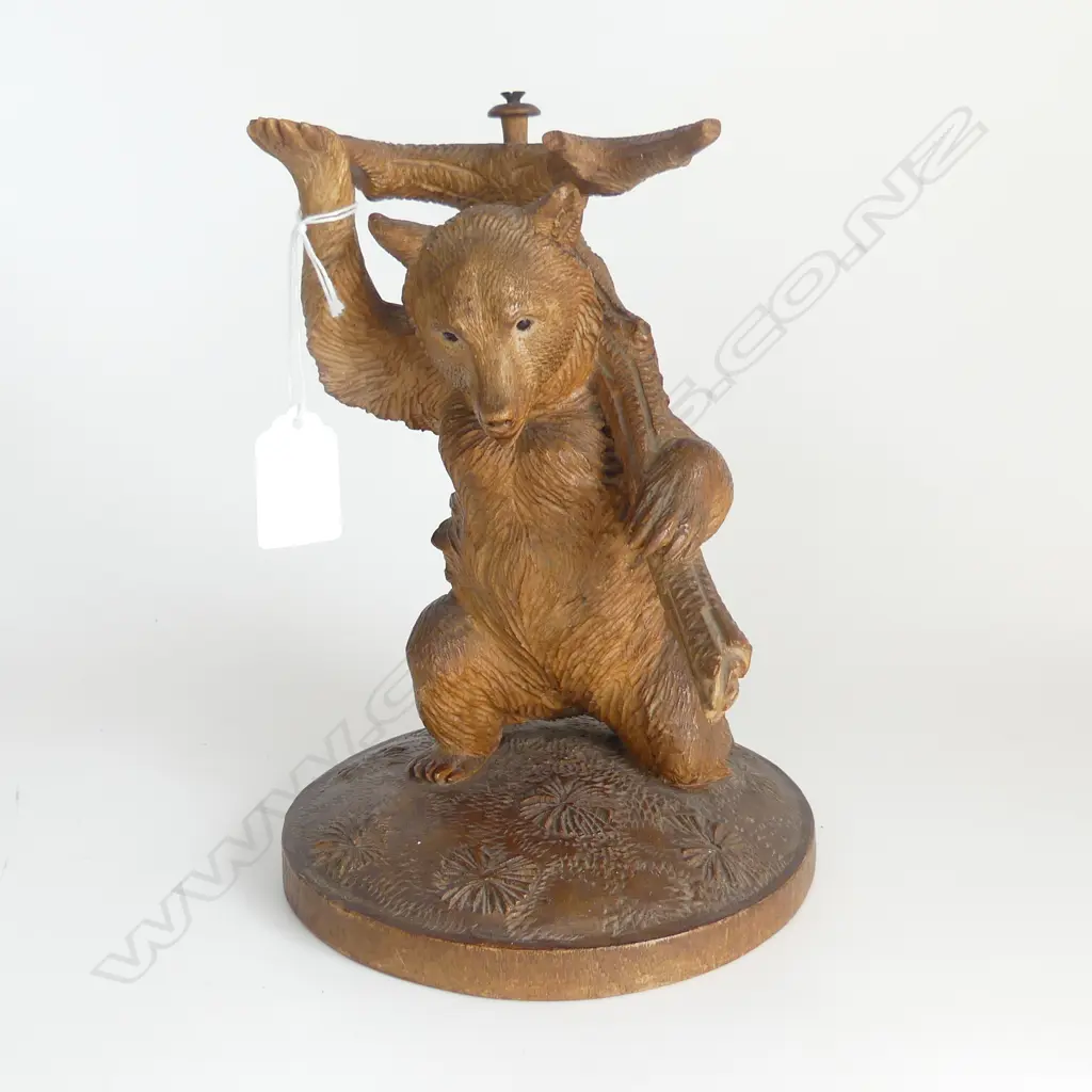 c1900 BLACK FORREST CARVED BEAR STAND H.205mm no dish or similar to top. Screw fitting to top present. some losses Image 1++