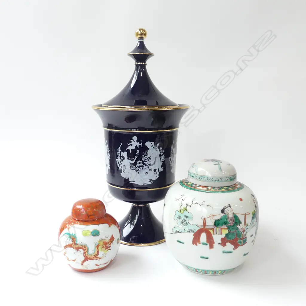 3 LIDDED CERAMIC CONTAINERS; 2 CHINESE GINGER JARS + ITALIAN H.440mm Image 1++