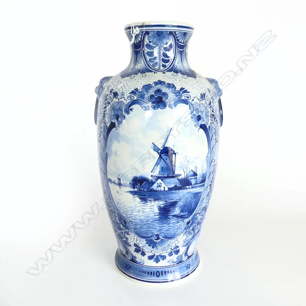 B/W DELFT VASE WINDMILL & BOATS H350MM RIM REPAIR Image 1++