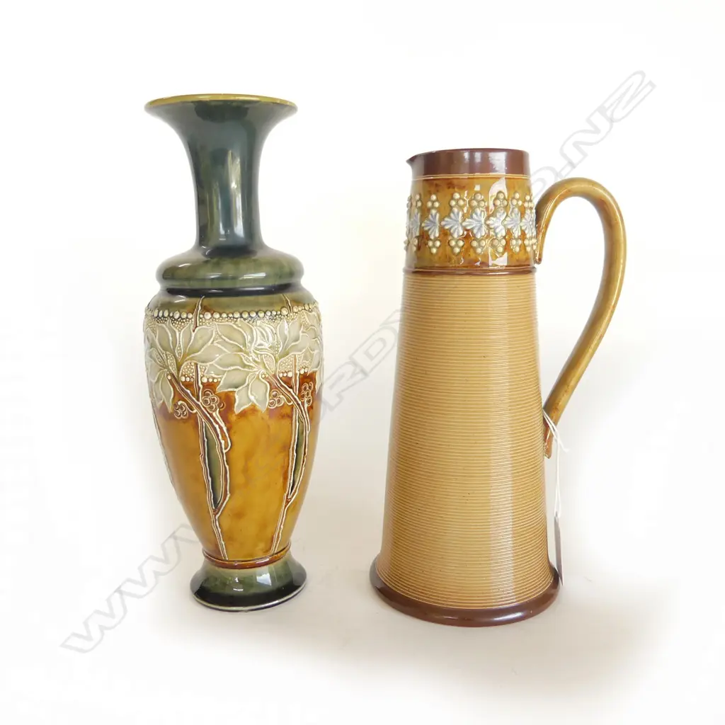 2 PCES DOULTON LAMBETH; TALL JUG & VASE (REPAIRED) H.250mm Image 1++