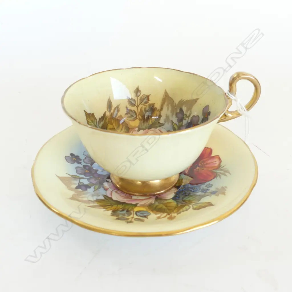 AYNSLEY CABBAGE ROSE CUP & SAUCER SIGNED JA BAILEY  Image 1++