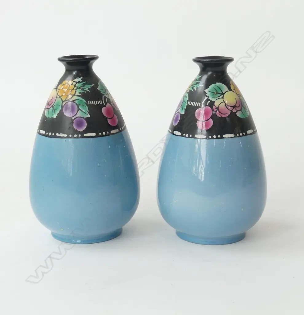 PR BLUE NEW FRUIT BORDER 1921 SHELLEY VASES H140MM Image 1++