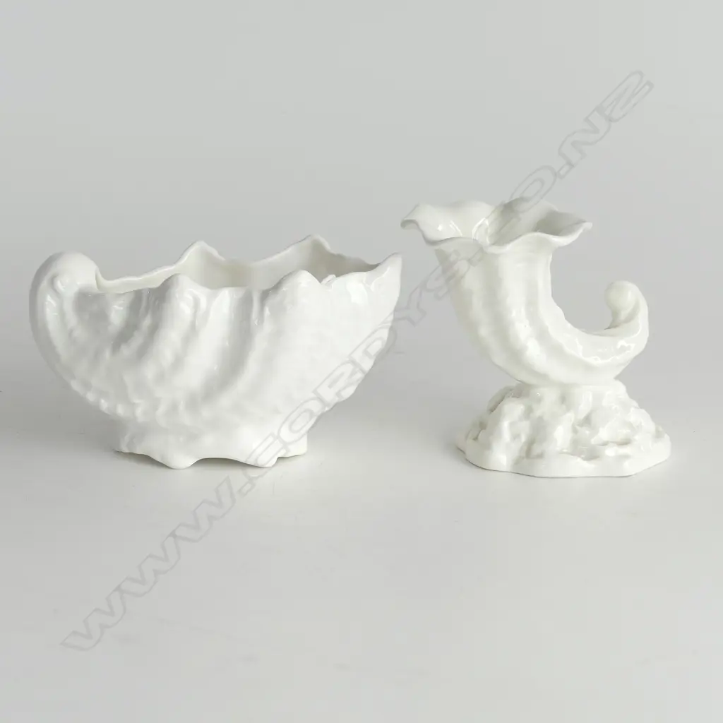 TWO WHITE SHELL VASES - ROYAL WORCESTER & COALPORT L.7CM-11CM Image 1++