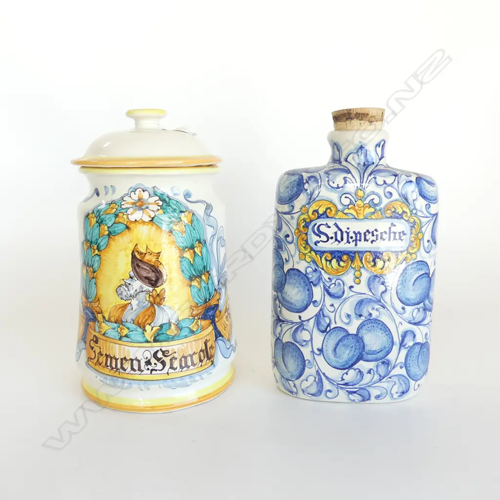 2 ITALIAN MAJOLICA LIDDED CONTAINERS H.240mm Image 1++