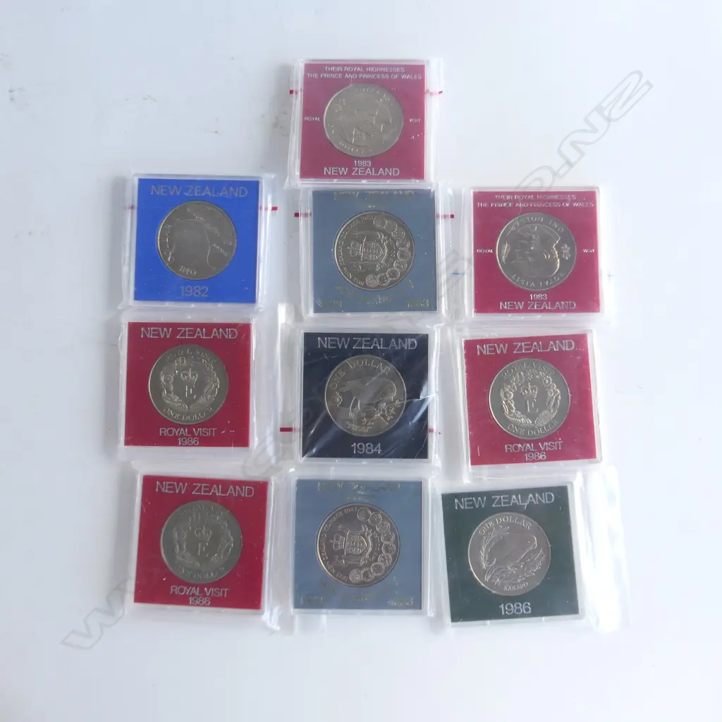TEN ASSORTED COMMEMORATIVE COINS - CHARLES & DI./ROYAL VISITS/TAKAHE/ROBIN/KAKAPO Image 1++