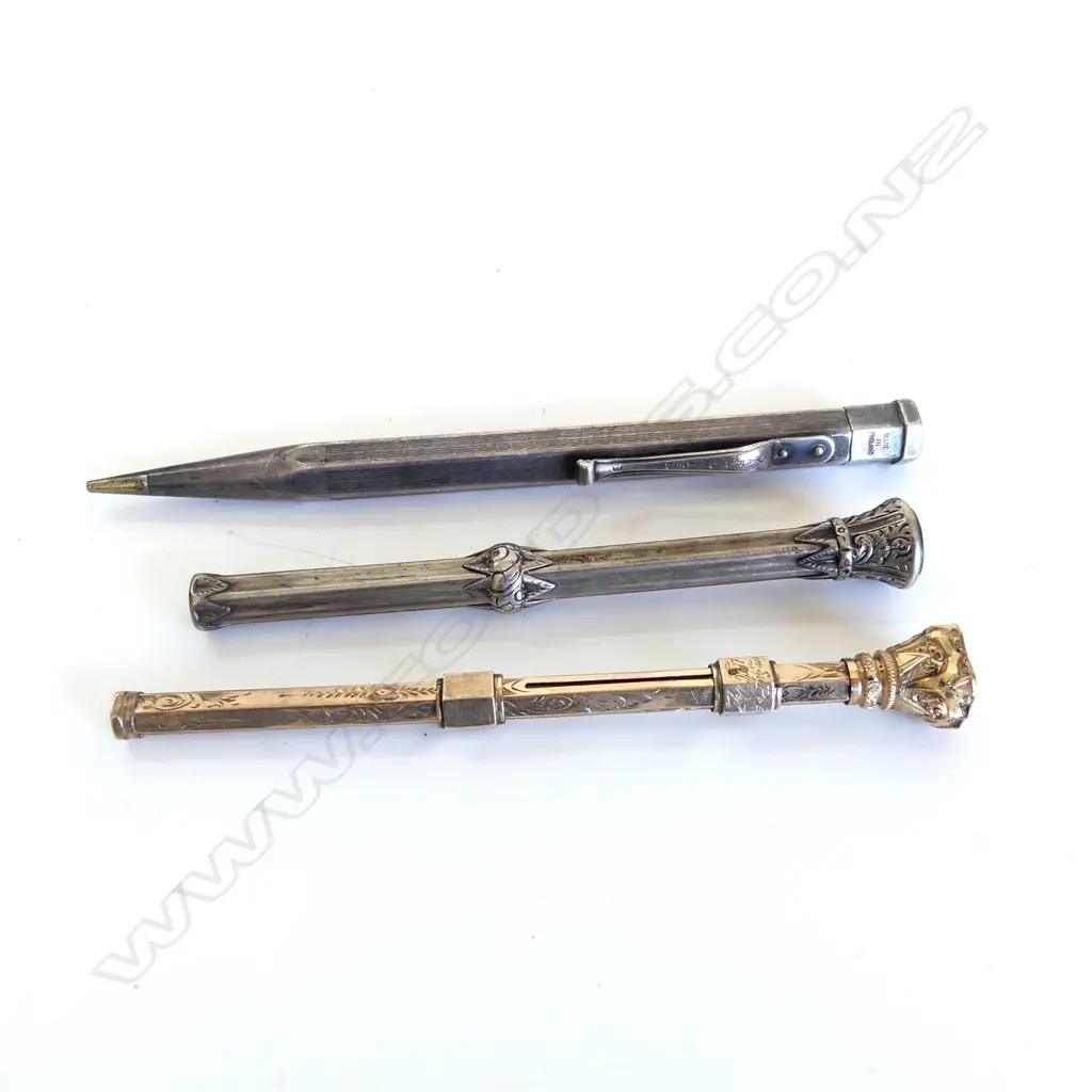 1 ROLLED GOLD & 2 SILVER VINTAGE PROPELLING PENCILS Image 1++