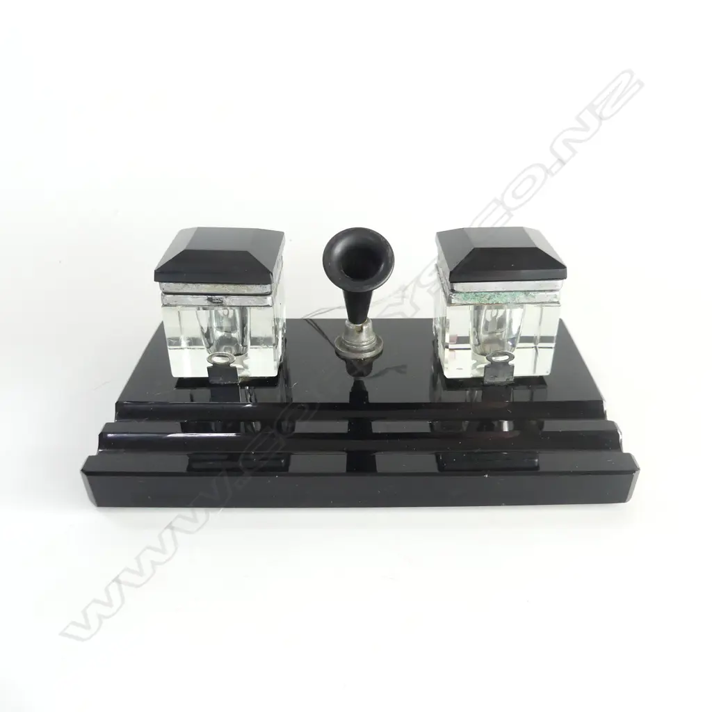 BLACK GLASS ART DECO INK STAND L190MM Image 1++