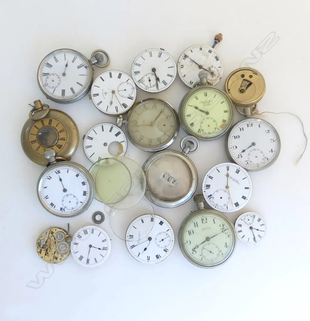 BOX ASST POCKET WATCHES A.F some parts only some unusual. Includes counter Image 1++
