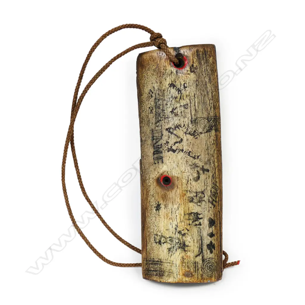 ALAN TAYLOR, BONE AMULET, A HOMAGE TO 19THC MAORI BONE CARVINGS, 180 x 70 x 30mm Image 1++