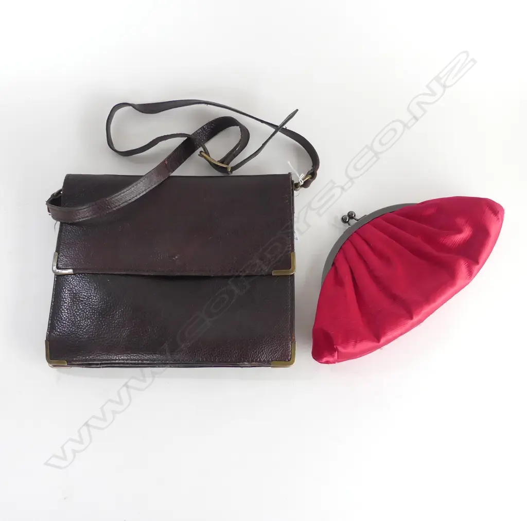 2 LADY'S BAGS:1X RED SILK & 1X ITALIAN LEATHER  Image 1++