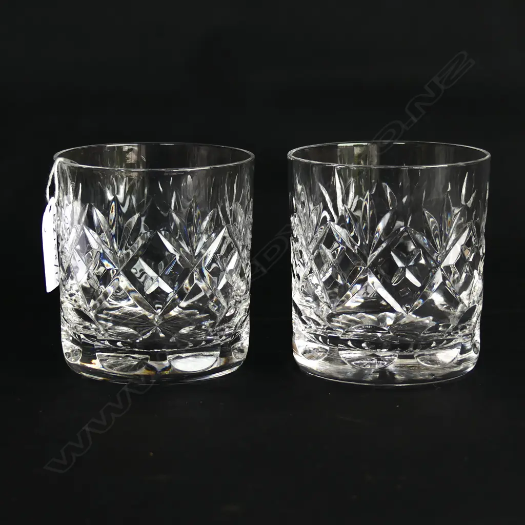 PAIR OF ROYAL DOULTON CRYSTAL WHISKY TUMBLERS GEORGIAN PATTERN H. 74MM Image 1++