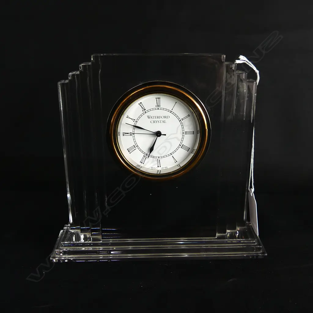 WATERFORD CRYSTAL MANTEL CLOCK H.150mm w. ORIG. BOX, BAG & PAPERS Image 1++