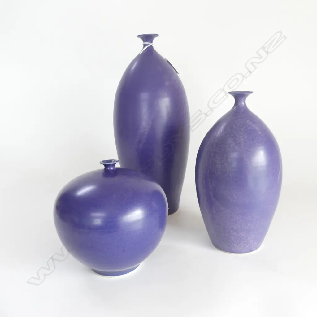 SET 3 BLUE BAOYUAN STONEWARE VASES. Tallest 330mm Image 1++