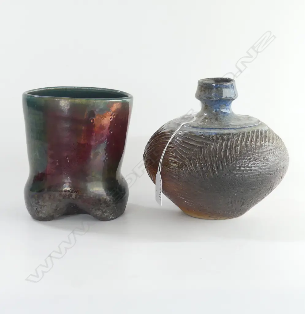 2 STUDIO POTTERY VASES H160MM impressed marks Image 1++