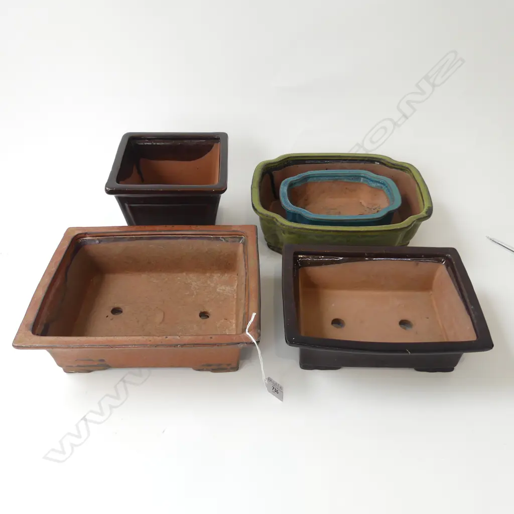 4 GLAZED CERAMIC BONSAI POTS LARGEST 310x250mm Image 1++