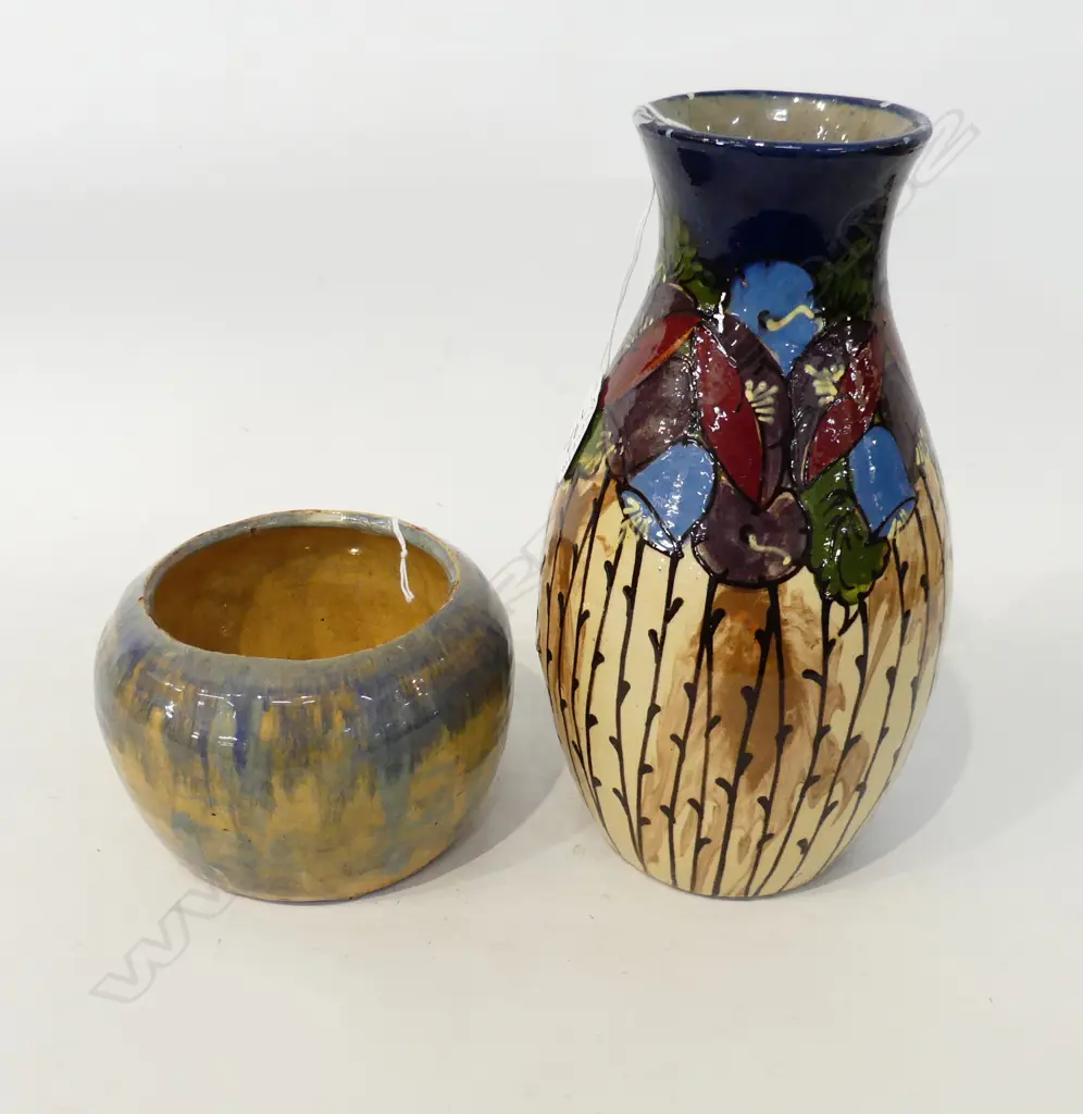 2 STUDIO POTTERY GLAZED VASES; H.260mm (FAULTS), other 150mm dia both marked to base Image 1++