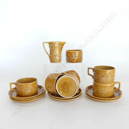 'PORTMEIRION' STOKE RETRO COFFEE SET, 6 CUPS & SAUCERS, MILK & SUGAR
