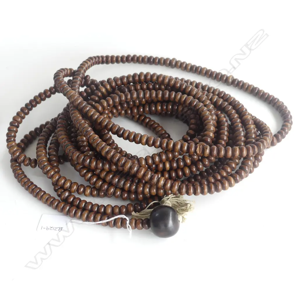 JAPANESE ROSEWOOD TEMPLE MALA PRAYER BEADS (about 6 feet long) WITH LARGE 'GURU' BEAD. MEIJI PERIOD  Image 1++