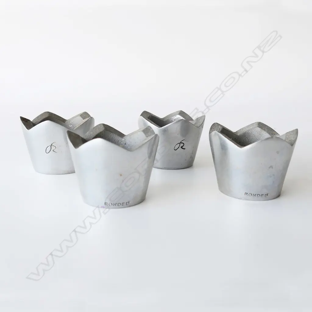 2 PRS STEPHANE RONDEL RAW CAST ALUMINIUM CANDLESTICKS, 2 STAMPED,2 WITH 'R', H.45mm Image 1++