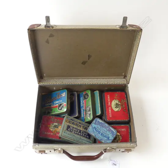 14 ASST. TABACCO TINS IN SMALL BRIEFCASE W.300mm