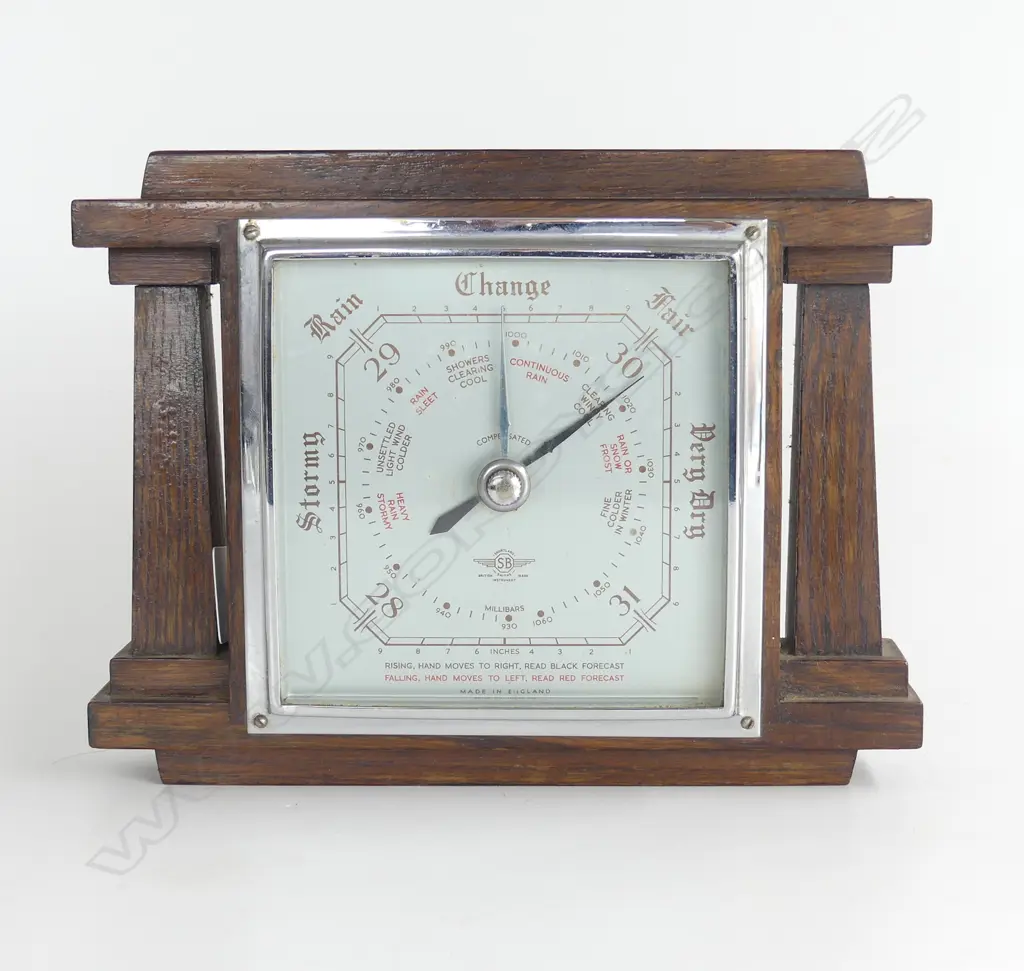 ART DECO OAK BAROMETER BY SMITHS ENGLAND L. 21CM Image 1++