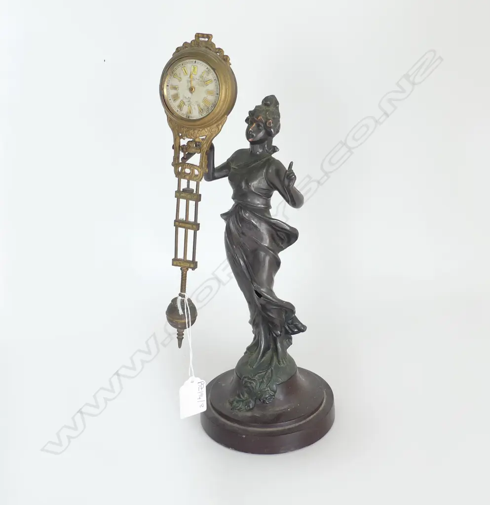 ANTIQUE SPELTER MYSTERY CLOCK, FAULTS H.340mm Image 1++
