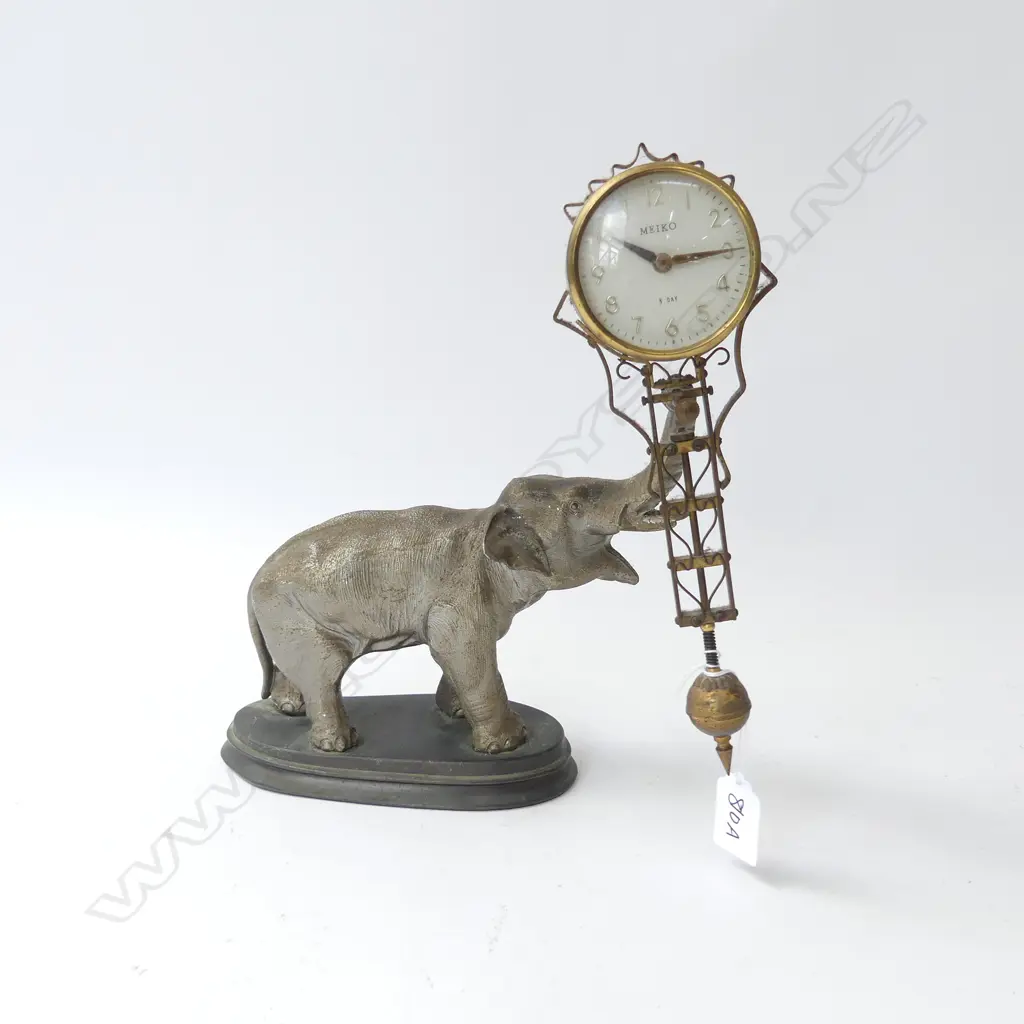 SPELTER ELEPHANT MEIKO MYSTERY CLOCK H.285mm Image 1++