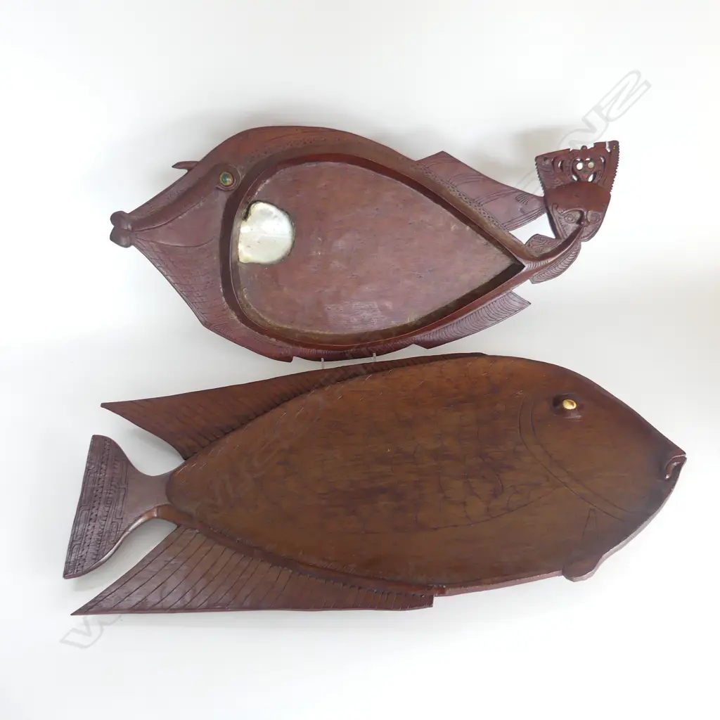 2 LG CARVED WOODEN FISH PLATTERS L.710mm Image 1++