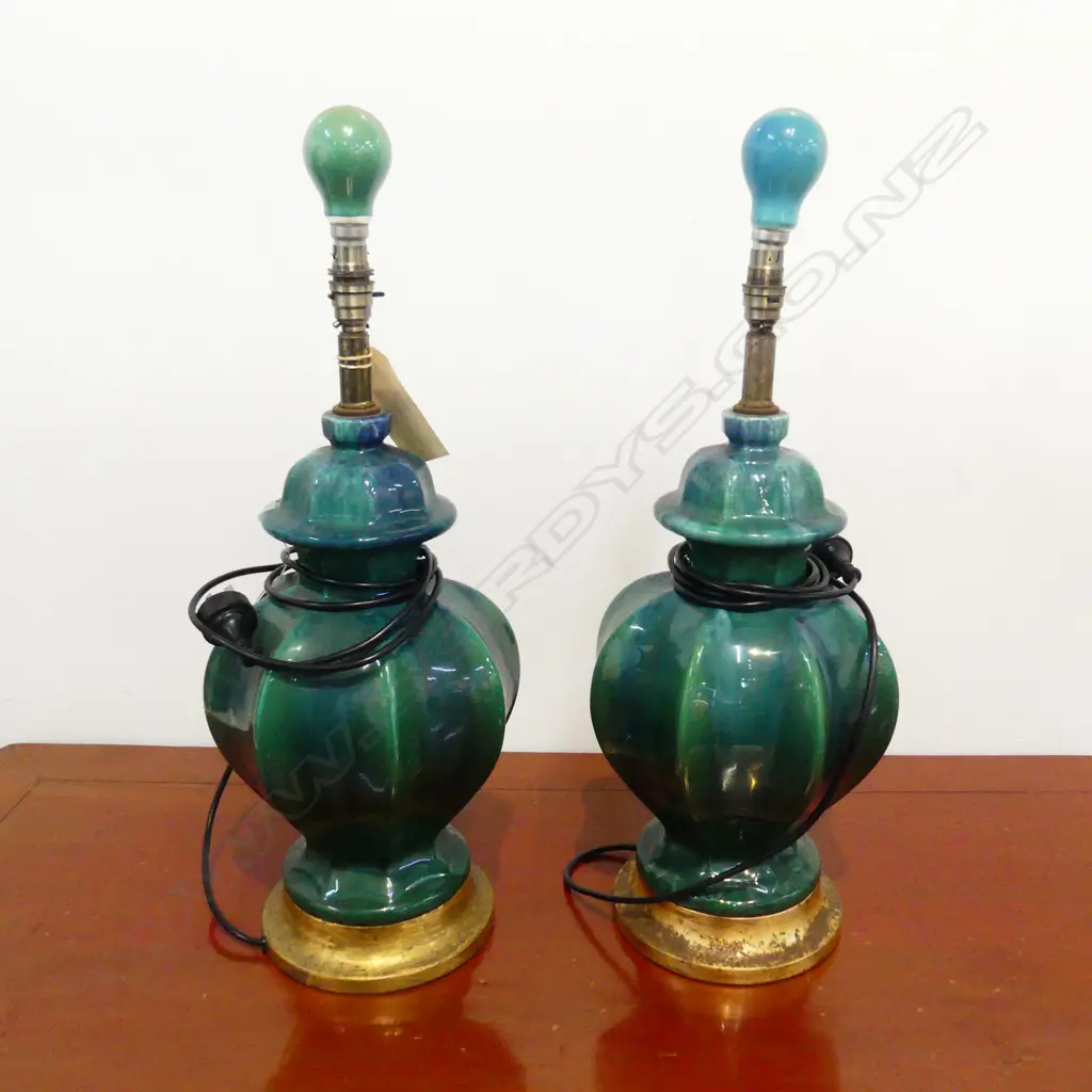 PR GREEN GLAZED LAMPS NO SHADES Image 1++