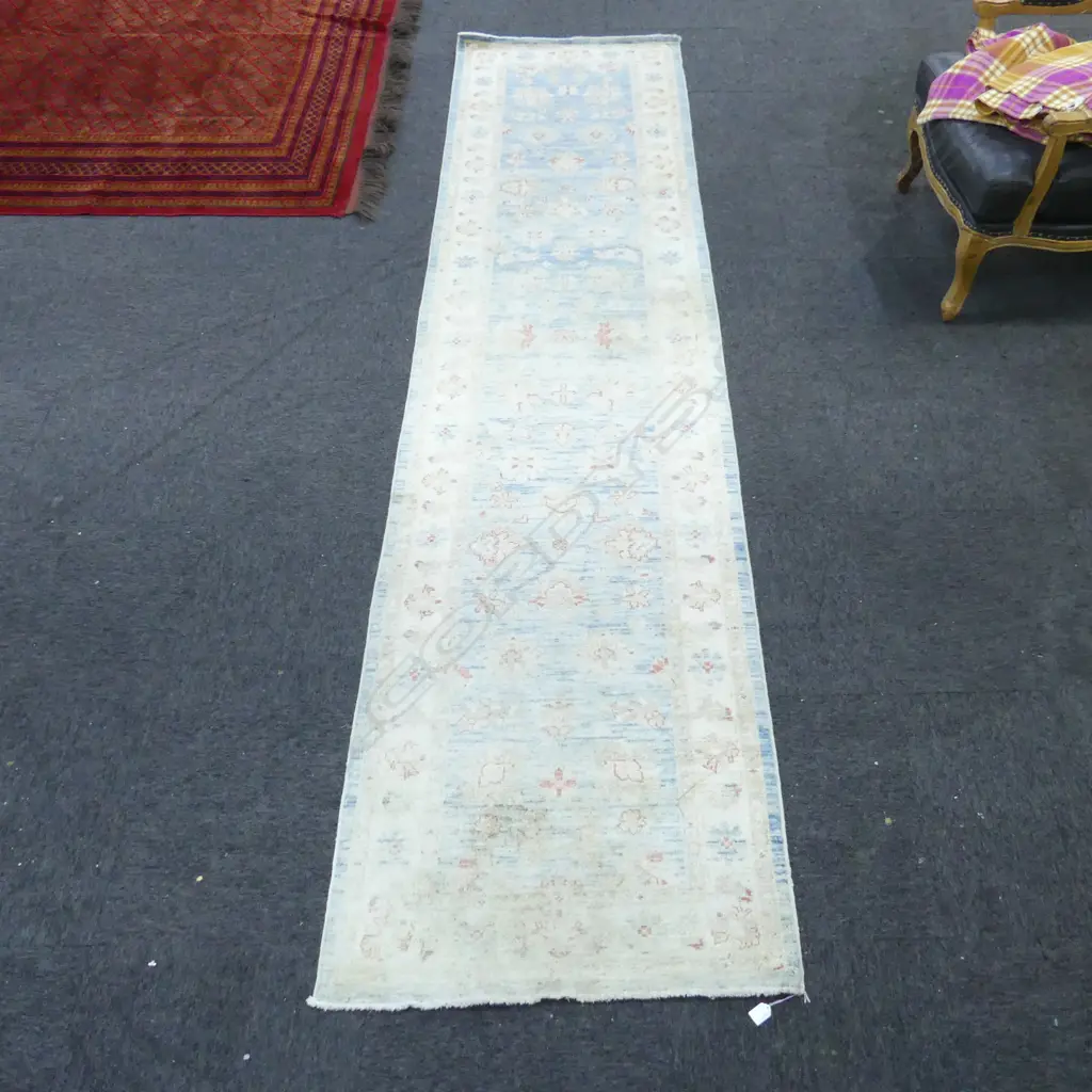 HAND KNOTTED PALE WOOL PILE RUNNER 3500x840mm... Image 1++