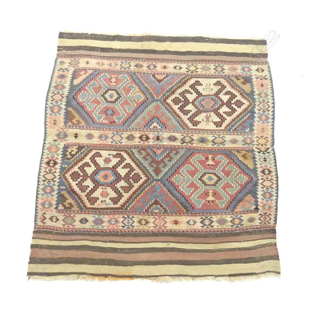 (21) COLLECTOR'S TURKISH HAND WOVEN KELIM RUG all wool geometric designs 1270 x 1050mm Image 1++